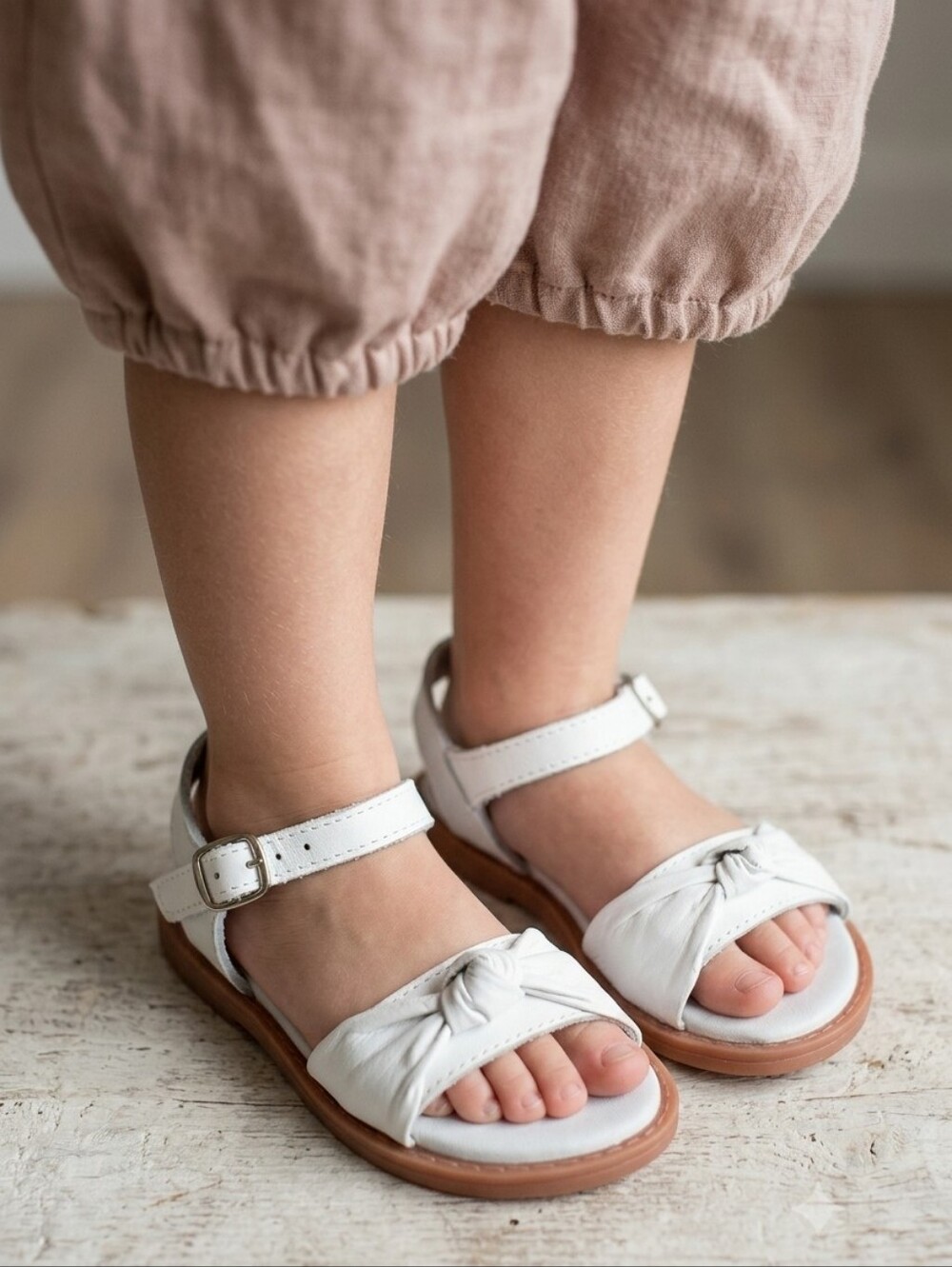 Two Pretty Handcrafted White Leather Knot Sandal